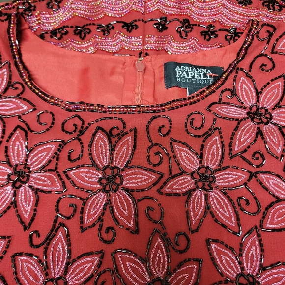 VTG Papell Boutique Red Black Evening Vintage Beaded Silk Top Fuul Back Zip EUC - Picture 5 of 8